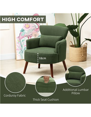 HOMCOM Corduroy Retro Accent Chair - Green
