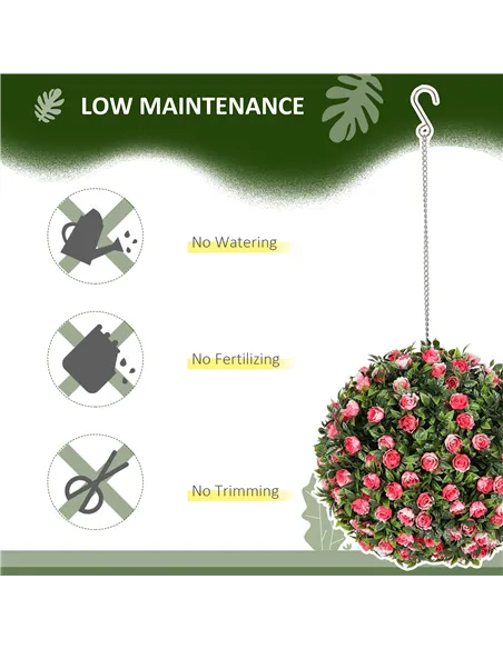 HOMCOM Set of 2 Decorative Artificial Plants, UV-protected Artificial Plant Topiary Rose Balls, Fake Plants for Home Indoor outd