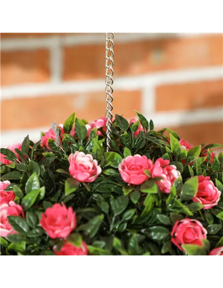 HOMCOM Set of 2 Decorative Artificial Plants, UV-protected Artificial Plant Topiary Rose Balls, Fake Plants for Home Indoor outd