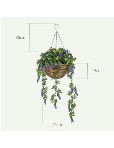 HOMCOM Set of 2 Decorative Artificial Plants, Faux Silk Lavender Flowers in Hanging Baskets, Fake Plants for Home Indoor Outdoor