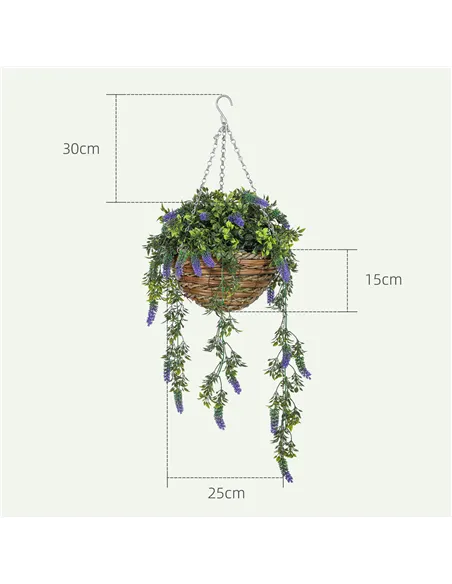 HOMCOM Set of 2 Decorative Artificial Plants, Faux Silk Lavender Flowers in Hanging Baskets, Fake Plants for Home Indoor Outdoor