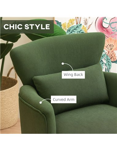 HOMCOM Corduroy Retro Accent Chair - Green