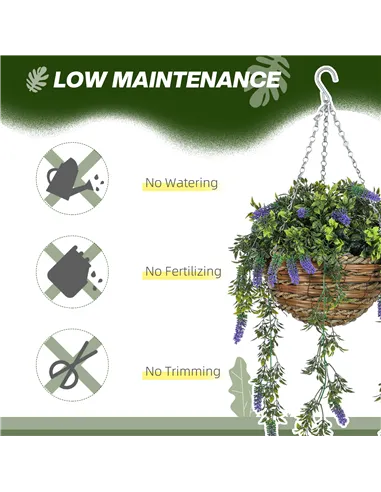 HOMCOM Set of 2 Decorative Artificial Plants, Faux Silk Lavender Flowers in Hanging Baskets, Fake Plants for Home Indoor Outdoor