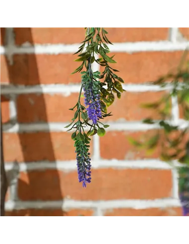 HOMCOM Set of 2 Decorative Artificial Plants, Faux Silk Lavender Flowers in Hanging Baskets, Fake Plants for Home Indoor Outdoor