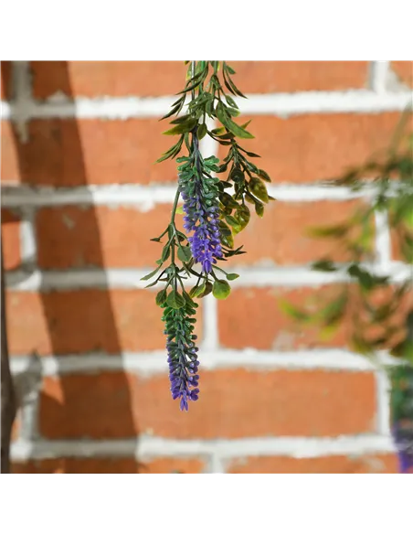 HOMCOM Set of 2 Decorative Artificial Plants, Faux Silk Lavender Flowers in Hanging Baskets, Fake Plants for Home Indoor Outdoor