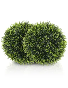 HOMCOM Set of 2 Artificial Plant Topiary Balls, UV-protected Fake Decorative Plants, Faux Plants for Home Indoor Outdoor Decor, 