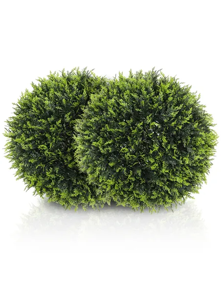 HOMCOM Set of 2 Artificial Plant Topiary Balls, UV-protected Fake Decorative Plants, Faux Plants for Home Indoor Outdoor Decor, 