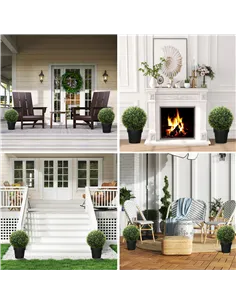 HOMCOM Set of 2 Artificial Plant Topiary Balls, UV-protected Fake Decorative Plants, Faux Plants for Home Indoor Outdoor Decor,  2