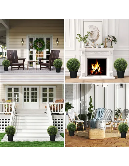 HOMCOM Set of 2 Artificial Plant Topiary Balls, UV-protected Fake Decorative Plants, Faux Plants for Home Indoor Outdoor Decor, 