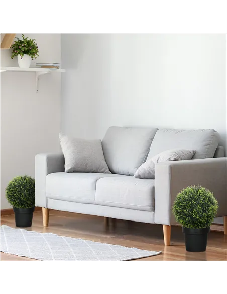 HOMCOM Set of 2 Artificial Plant Topiary Balls, UV-protected Fake Decorative Plants, Faux Plants for Home Indoor Outdoor Decor, 