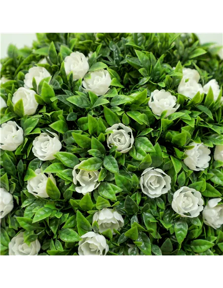 HOMCOM Set of 2 Decorative Artificial Plants, Ball Topiary Tree with Rose Flower in Pot, Fake Plants for Home Indoor Outdoor Dec