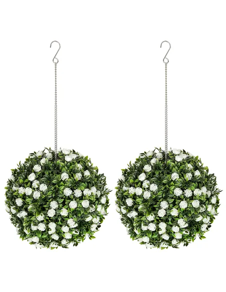 HOMCOM Set of 2 Decorative Artificial Plants, UV-protected Artificial Plant Topiary Rose Balls, Fake Plants for Home Indoor outd