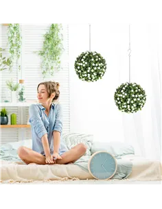 HOMCOM Set of 2 Decorative Artificial Plants, UV-protected Artificial Plant Topiary Rose Balls, Fake Plants for Home Indoor outd 2