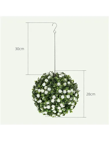 HOMCOM Set of 2 Decorative Artificial Plants, UV-protected Artificial Plant Topiary Rose Balls, Fake Plants for Home Indoor outd