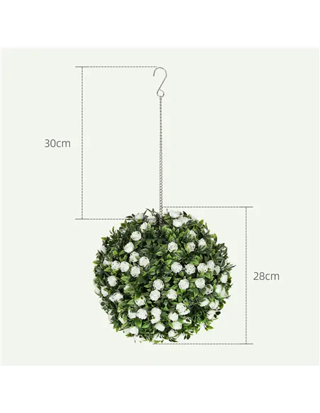 HOMCOM Set of 2 Decorative Artificial Plants, UV-protected Artificial Plant Topiary Rose Balls, Fake Plants for Home Indoor outd