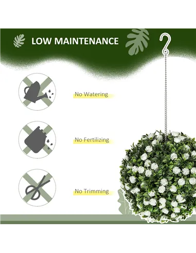 HOMCOM Set of 2 Decorative Artificial Plants, UV-protected Artificial Plant Topiary Rose Balls, Fake Plants for Home Indoor outd