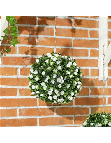 HOMCOM Set of 2 Decorative Artificial Plants, UV-protected Artificial Plant Topiary Rose Balls, Fake Plants for Home Indoor outd