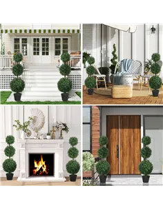 HOMCOM Set of 2 Decorative Artificial Trees, Topiary Ball-shaped Boxwood Trees in Pot, Fake Plants for Home Indoor outdoor Decor 2