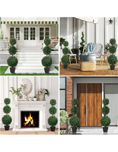 HOMCOM Set of 2 Decorative Artificial Trees, Topiary Ball-shaped Boxwood Trees in Pot, Fake Plants for Home Indoor outdoor Decor