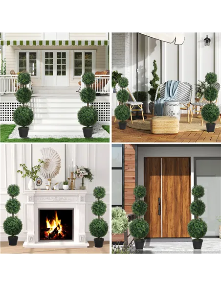 HOMCOM Set of 2 Decorative Artificial Trees, Topiary Ball-shaped Boxwood Trees in Pot, Fake Plants for Home Indoor outdoor Decor