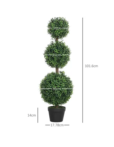 HOMCOM Set of 2 Decorative Artificial Trees, Topiary Ball-shaped Boxwood Trees in Pot, Fake Plants for Home Indoor outdoor Decor