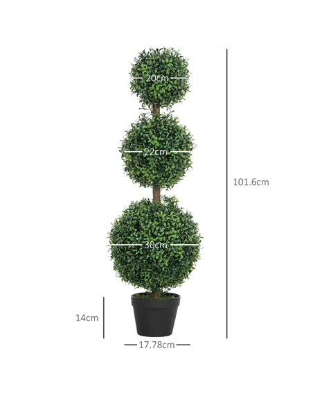HOMCOM Set of 2 Decorative Artificial Trees, Topiary Ball-shaped Boxwood Trees in Pot, Fake Plants for Home Indoor outdoor Decor