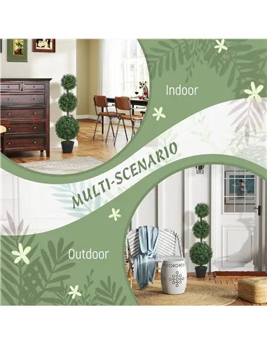 HOMCOM Set of 2 Decorative Artificial Trees, Topiary Ball-shaped Boxwood Trees in Pot, Fake Plants for Home Indoor outdoor Decor