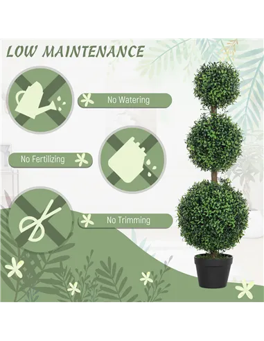 HOMCOM Set of 2 Decorative Artificial Trees, Topiary Ball-shaped Boxwood Trees in Pot, Fake Plants for Home Indoor outdoor Decor