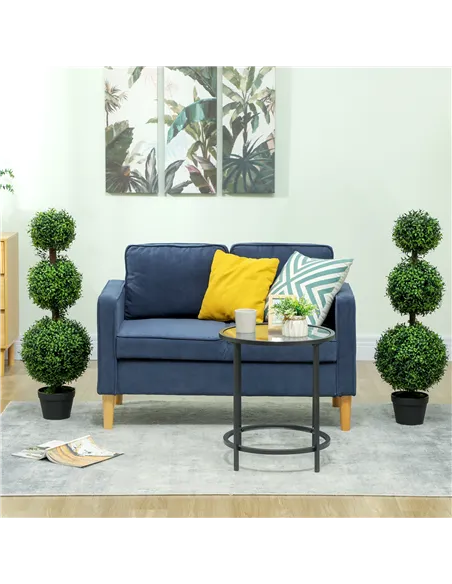HOMCOM Set of 2 Decorative Artificial Trees, Topiary Ball-shaped Boxwood Trees in Pot, Fake Plants for Home Indoor outdoor Decor
