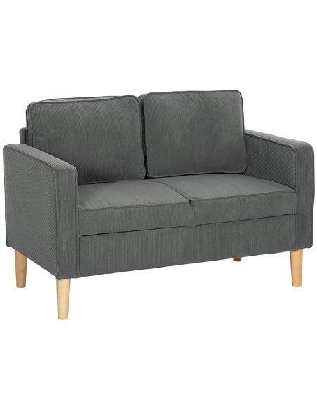 HOMCOM Small Two-Seater Corduroy Sofa - Grey