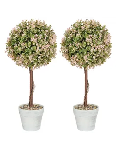 HOMCOM Set of 2 Decorative Artificial Plants, Murraya Flowers in Pot, Fake Plants for Home Indoor outdoor Decor, 60cm, Cream Whi