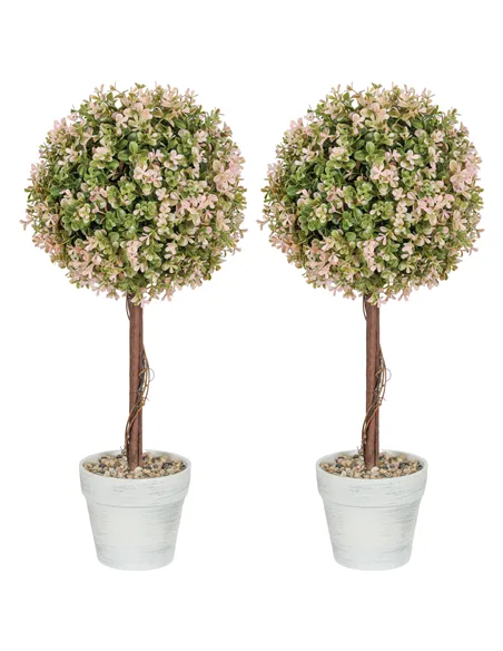 HOMCOM Set of 2 Decorative Artificial Plants, Murraya Flowers in Pot, Fake Plants for Home Indoor outdoor Decor, 60cm, Cream Whi