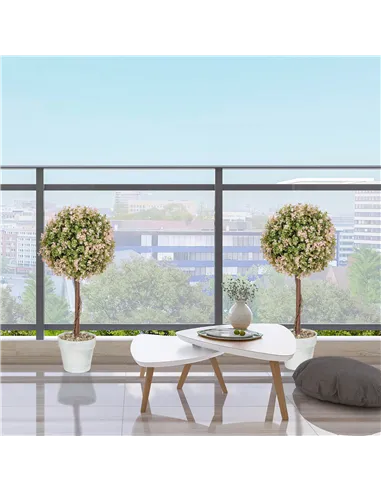 HOMCOM Set of 2 Decorative Artificial Plants, Murraya Flowers in Pot, Fake Plants for Home Indoor outdoor Decor, 60cm, Cream Whi