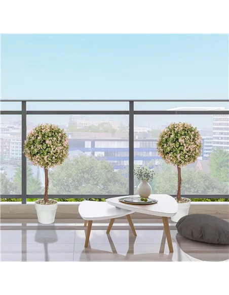 HOMCOM Set of 2 Decorative Artificial Plants, Murraya Flowers in Pot, Fake Plants for Home Indoor outdoor Decor, 60cm, Cream Whi