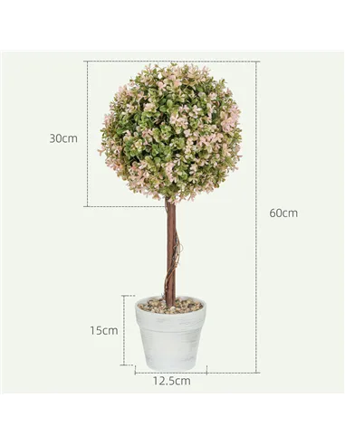 HOMCOM Set of 2 Decorative Artificial Plants, Murraya Flowers in Pot, Fake Plants for Home Indoor outdoor Decor, 60cm, Cream Whi