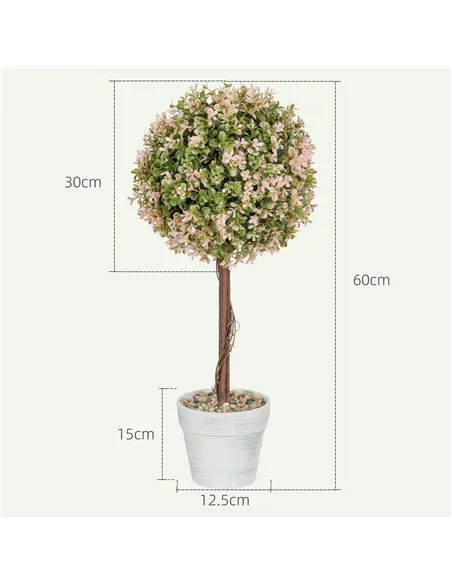 HOMCOM Set of 2 Decorative Artificial Plants, Murraya Flowers in Pot, Fake Plants for Home Indoor outdoor Decor, 60cm, Cream Whi