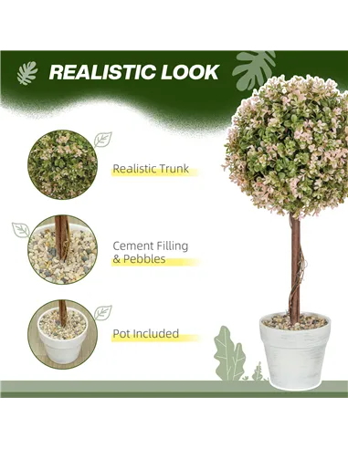 HOMCOM Set of 2 Decorative Artificial Plants, Murraya Flowers in Pot, Fake Plants for Home Indoor outdoor Decor, 60cm, Cream Whi