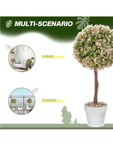 HOMCOM Set of 2 Decorative Artificial Plants, Murraya Flowers in Pot, Fake Plants for Home Indoor outdoor Decor, 60cm, Cream Whi