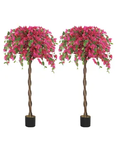 HOMCOM Set of 2 Decorative Artificial Plants, Murraya Flowers in Pots, Fake Plants for Home Indoor Decor, 120cm, Purple and Red