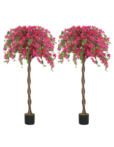 HOMCOM Set of 2 Decorative Artificial Plants, Murraya Flowers in Pots, Fake Plants for Home Indoor Decor, 120cm, Purple and Red