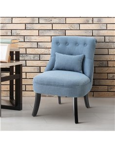 HOMCOM Fabric Single Sofa Dining Chair Tub Chair Upholstered W/ Pillow Solid Wood Leg Home Living Room Furniture Blue 2