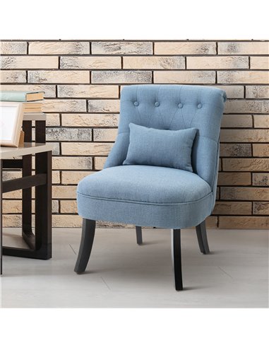 HOMCOM Fabric Single Sofa Dining Chair Tub Chair Upholstered W/ Pillow Solid Wood Leg Home Living Room Furniture Blue