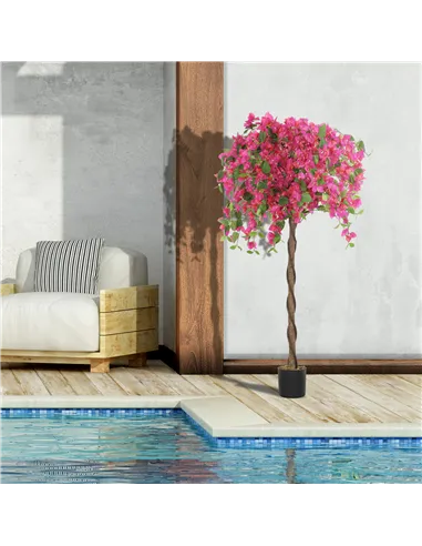 HOMCOM Set of 2 Decorative Artificial Plants, Murraya Flowers in Pots, Fake Plants for Home Indoor Decor, 120cm, Purple and Red