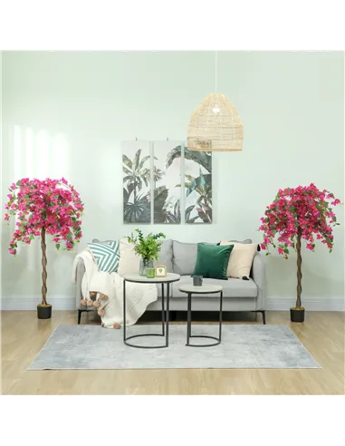 HOMCOM Set of 2 Decorative Artificial Plants, Murraya Flowers in Pots, Fake Plants for Home Indoor Decor, 120cm, Purple and Red