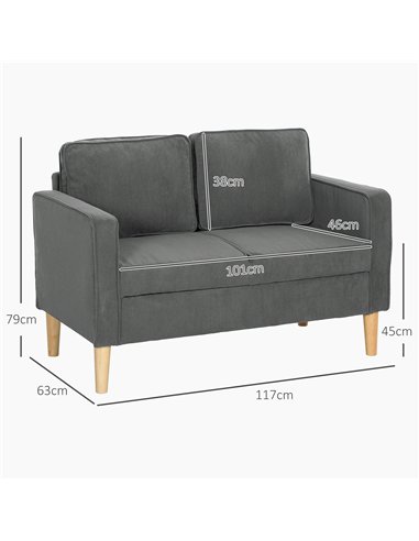 HOMCOM Small Two-Seater Corduroy Sofa - Grey
