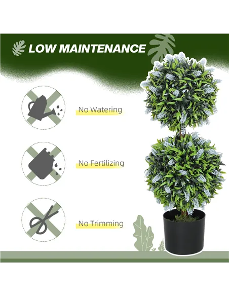 HOMCOM Set of 2 Decorative Artificial Plants Ball Trees with Lavender Flowers in Pot Fake Plants for Home Indoor Outdoor Decor, 