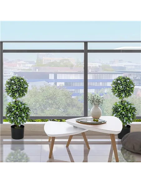 HOMCOM Set of 2 Decorative Artificial Plants Ball Trees with Lavender Flowers in Pot Fake Plants for Home Indoor Outdoor Decor, 