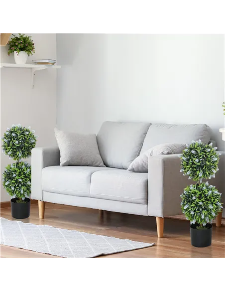 HOMCOM Set of 2 Decorative Artificial Plants Ball Trees with Lavender Flowers in Pot Fake Plants for Home Indoor Outdoor Decor, 