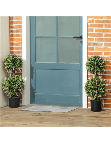 HOMCOM Set of 2 Decorative Artificial Plants Ball Trees with Lavender Flowers in Pot Fake Plants for Home Indoor Outdoor Decor, 