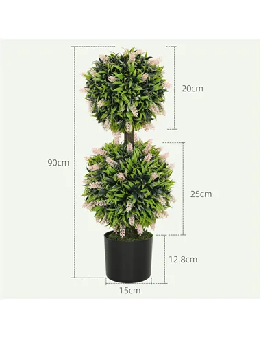 HOMCOM Set of 2 Decorative Artificial Plants Ball Trees with Lavender Flowers in Pot Fake Plants for Home Indoor Outdoor Decor, 